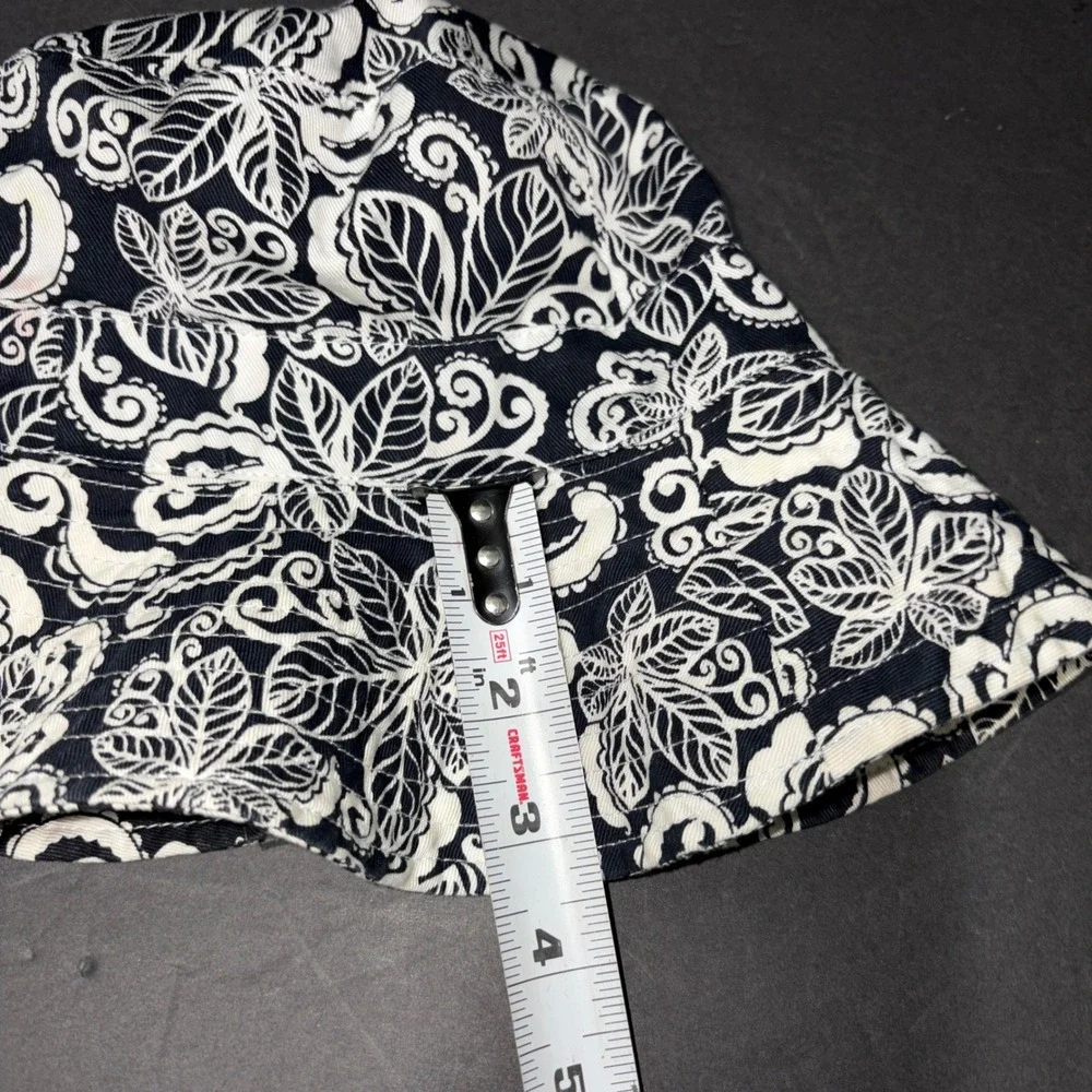 Navy Blue White Paisley Floral Cotton Bucket Hat Wide Brim Sun Hat RN 17730